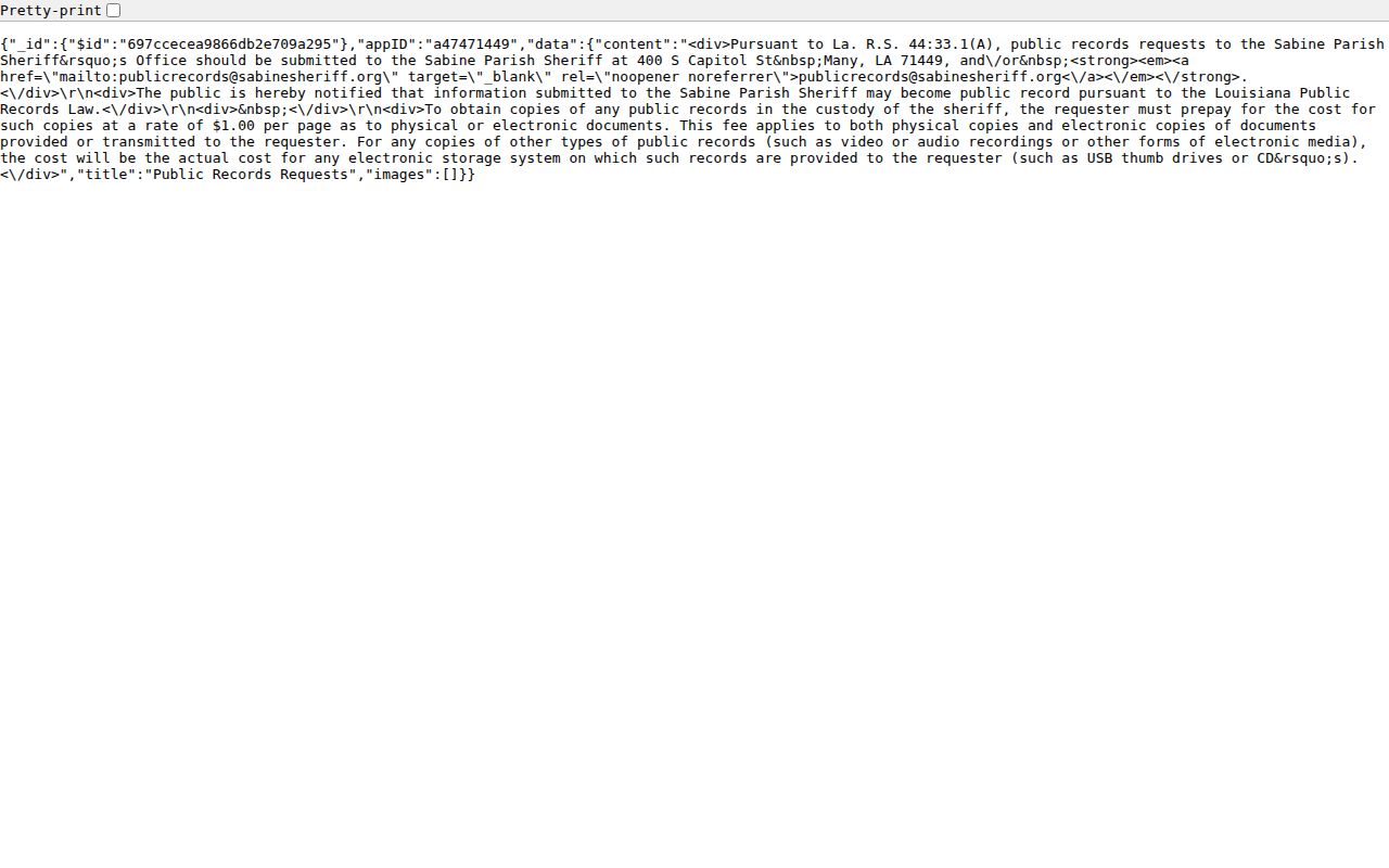 Sabine Parish Sheriff public records request address, email, and per-page fee