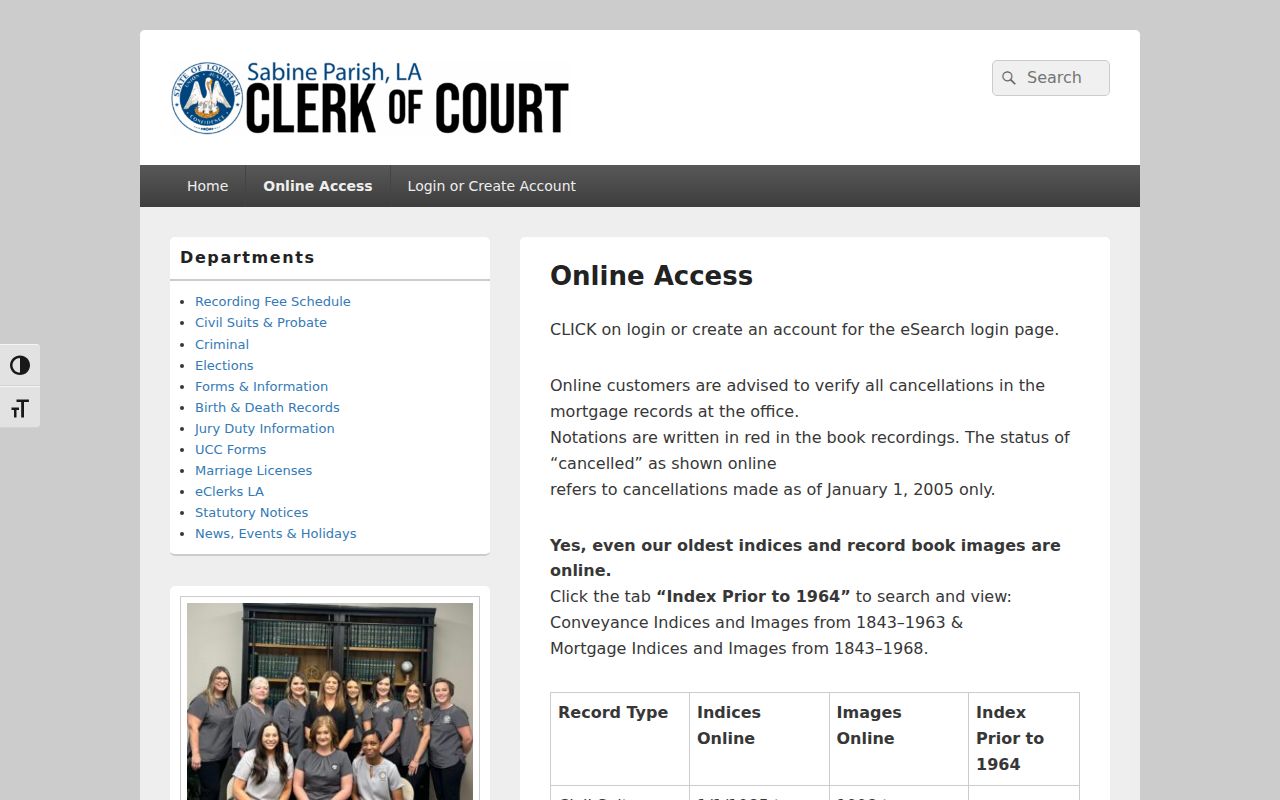 Sabine Parish Clerk online access coverage and subscription pricing for criminal and traffic records