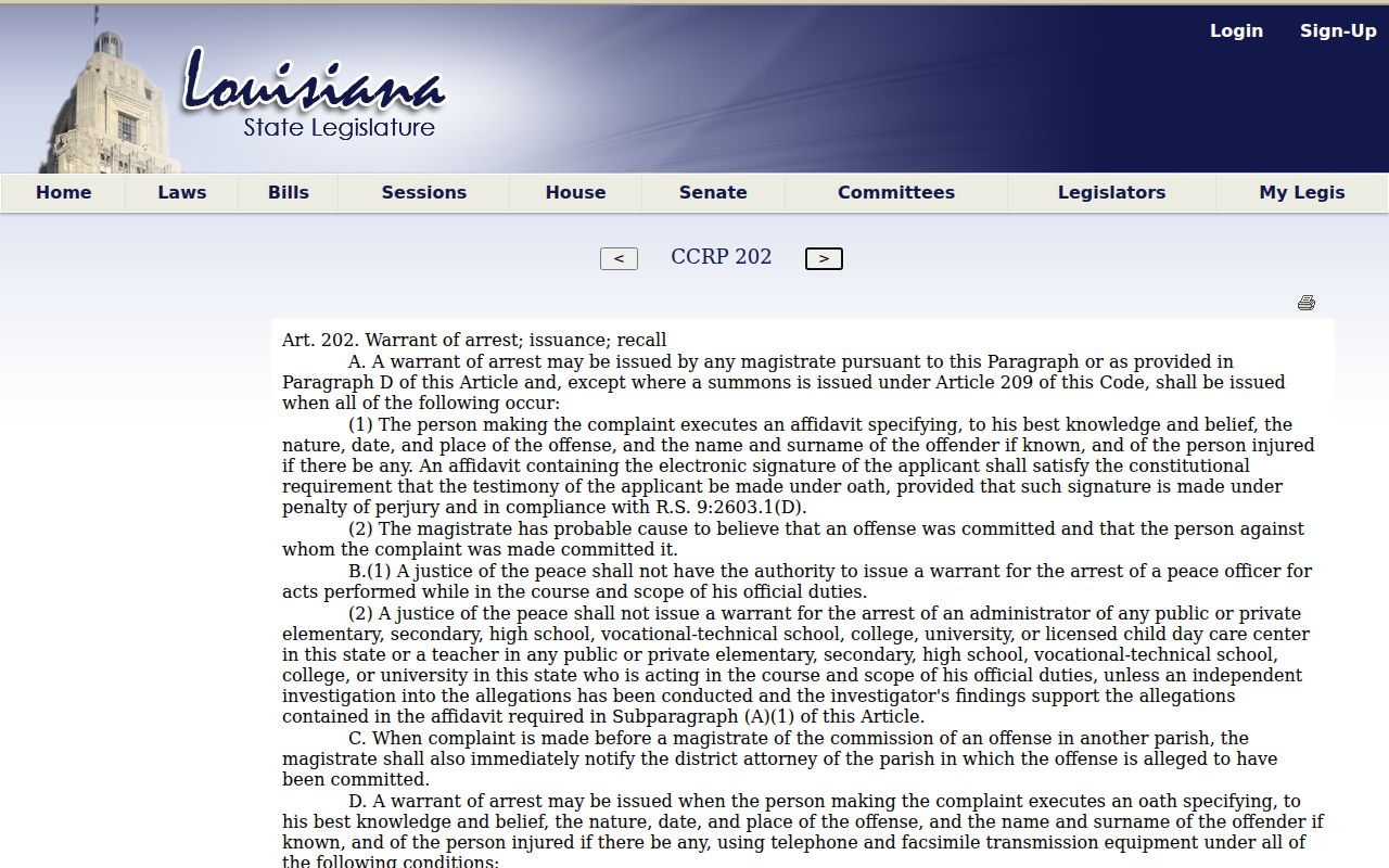 Louisiana probable cause statute behind Sabine Parish arrest warrant issuance