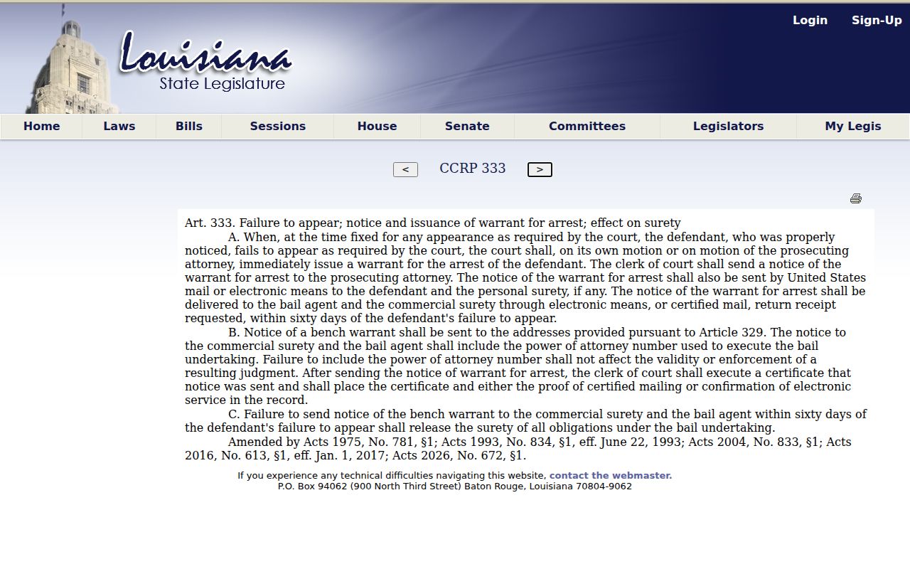 Louisiana failure to appear statute behind Sabine Parish bench warrants