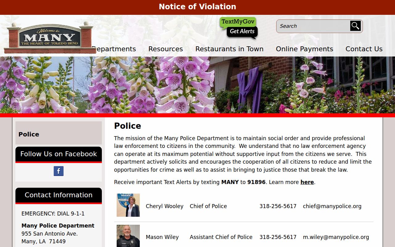 Many Police Department contact details for Many warrant records questions