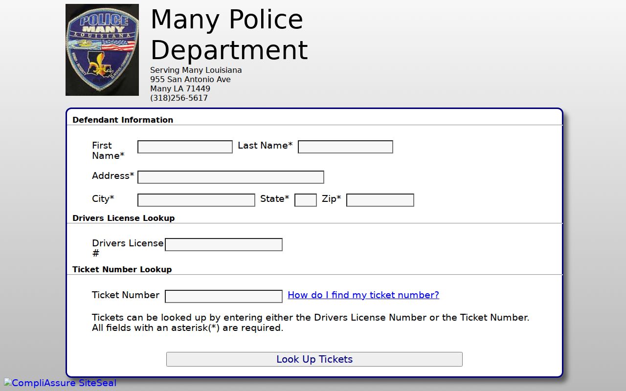 Many Louisiana ticket lookup fields used for Sabine Parish traffic warrant research