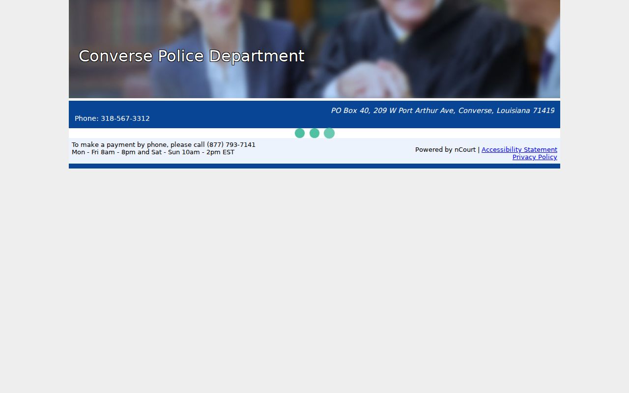 Converse payment portal contact shell for Sabine Parish municipal court warrant payments